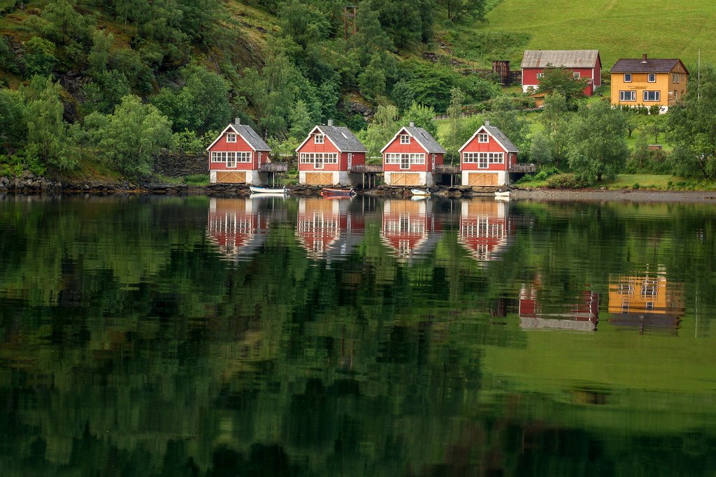 boat houses in Flåm, Norwa