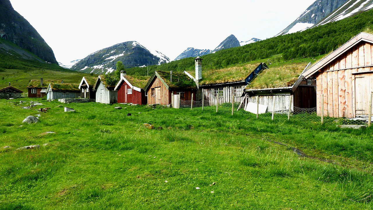 Grass-roof cabins in Norway