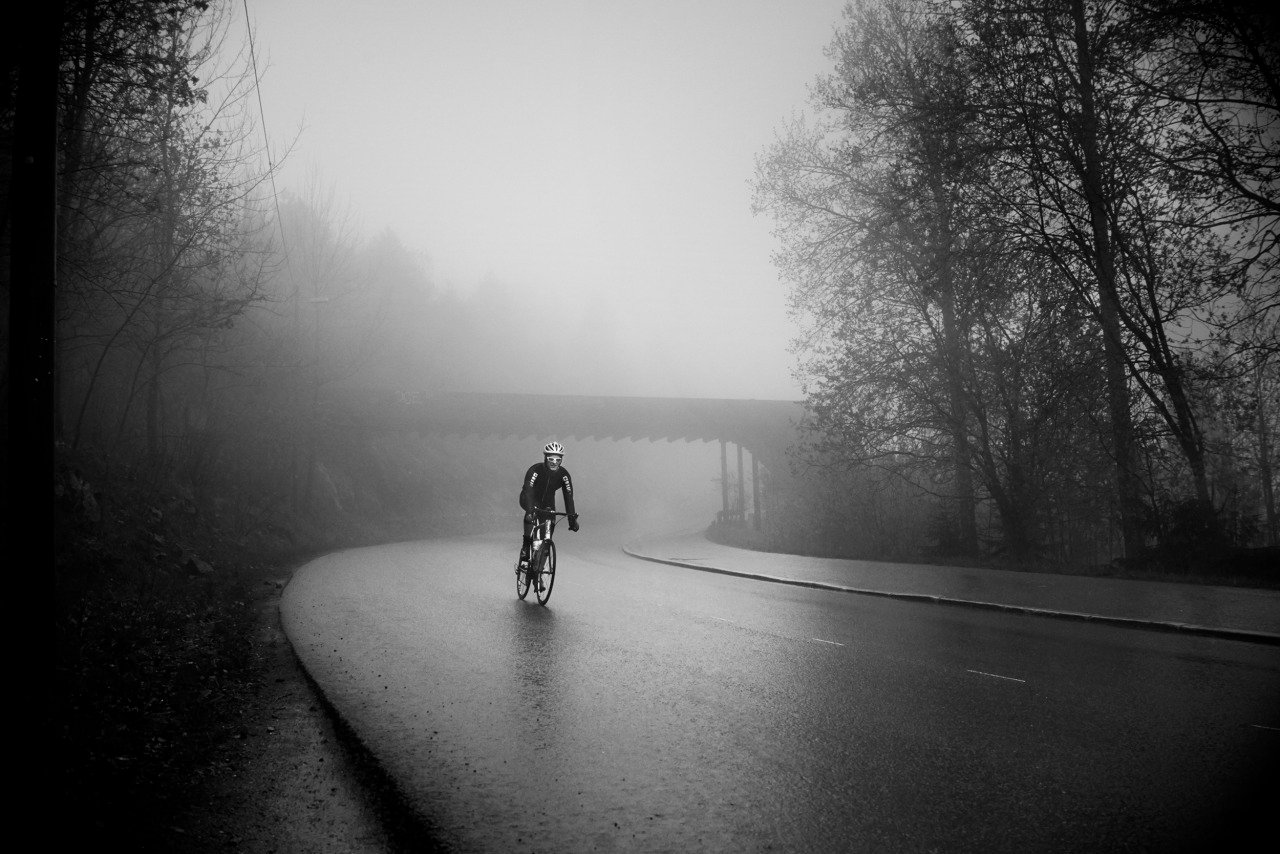 Cycling down a mountain in