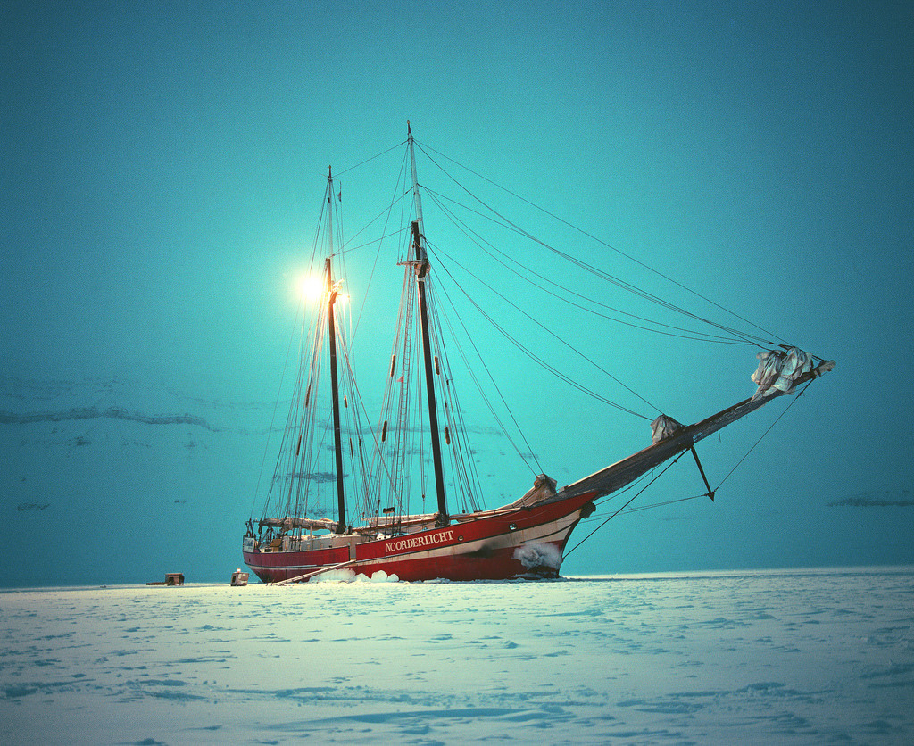 ship in the frozen fjord by