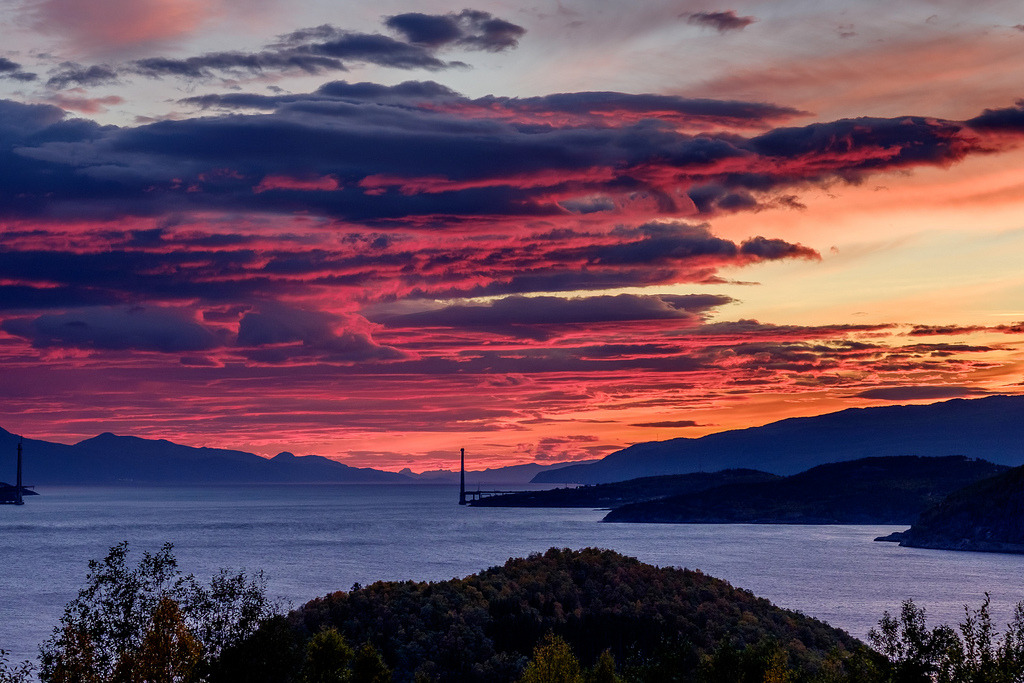 Sunset over Rombaken Fjord