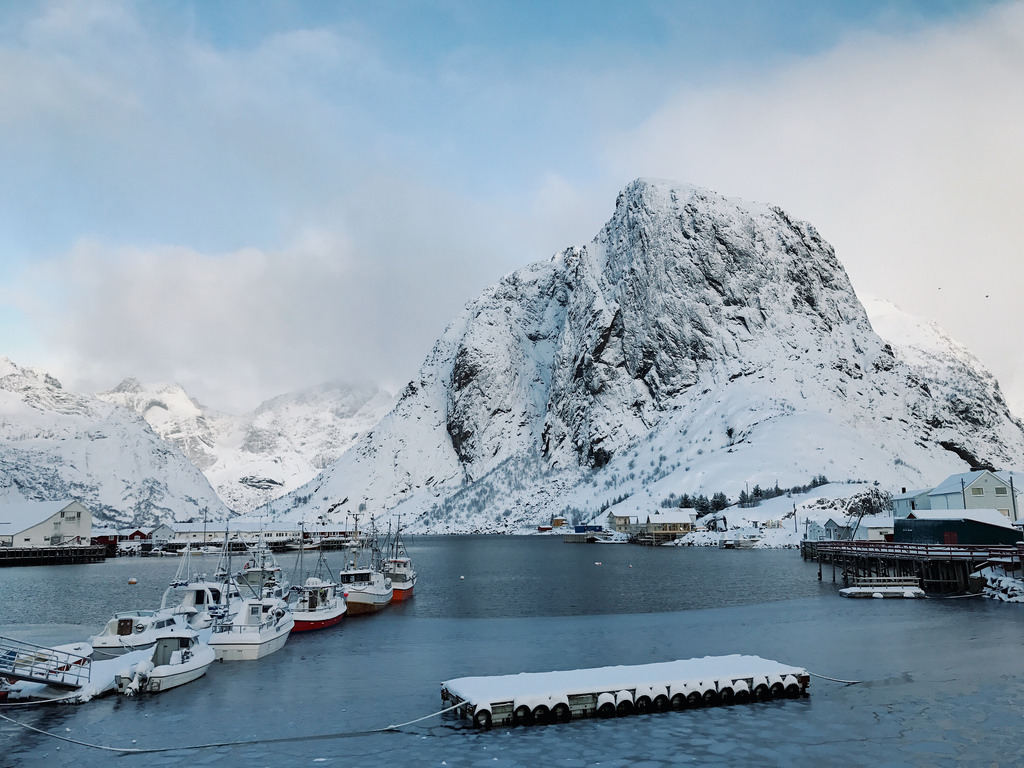 Snowy marina in Reine by My