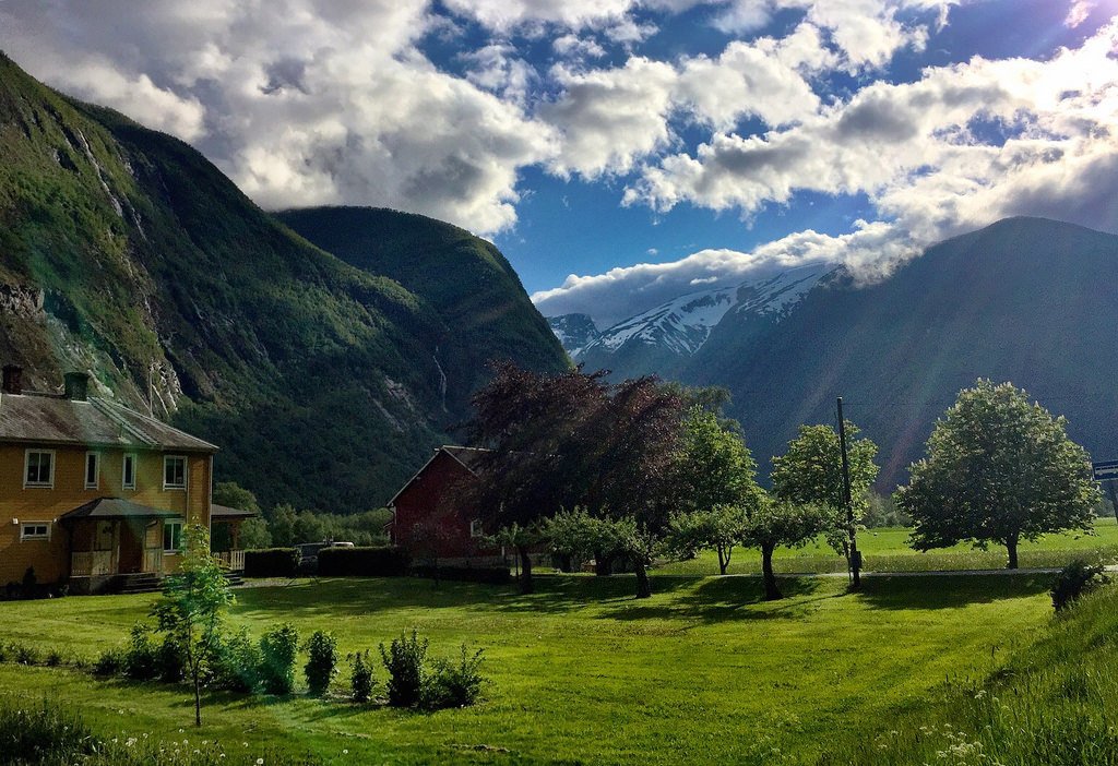 Farm between mountains (in