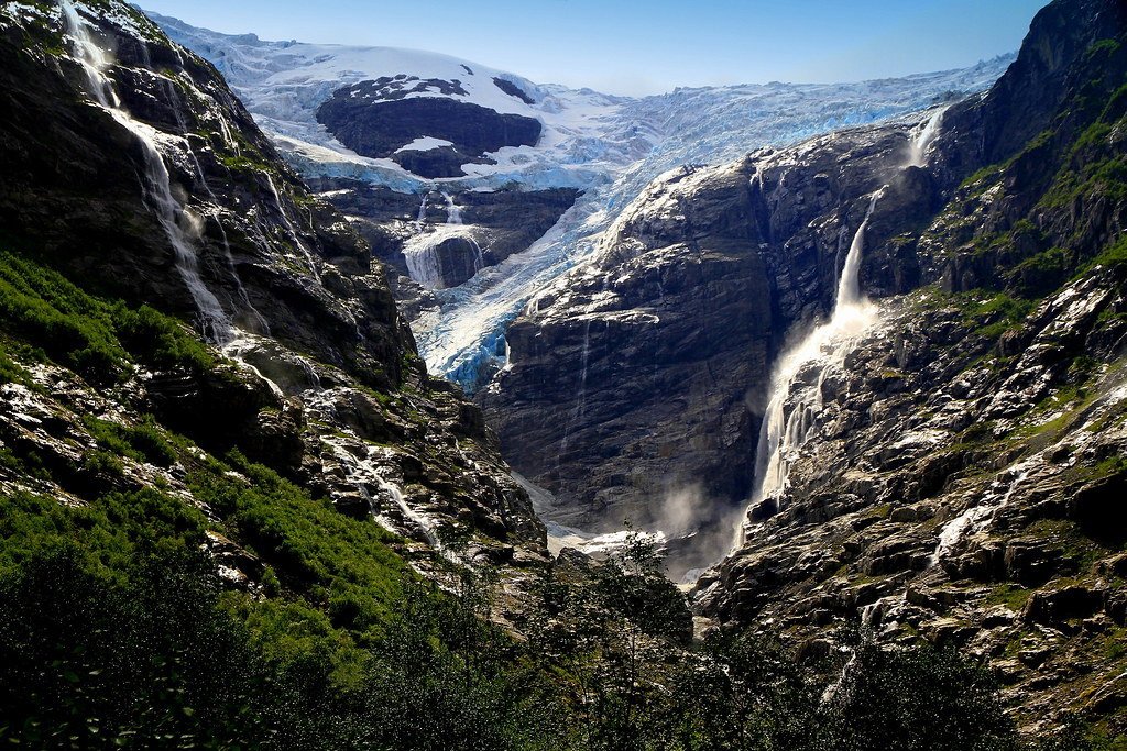 Glaciers and waterfalls are